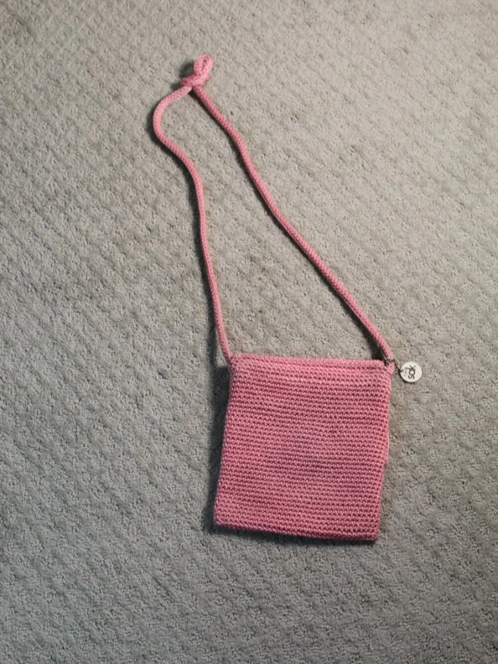 The Sak Crochet Crossbody Handbag Pink Lightweight Day Bag boho hippie
